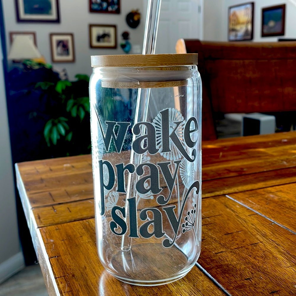 WAKE PRAY SLAY 16oz glass tumbler